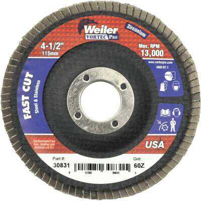 Weiler Vortec 4-1/2 In. x 7/8 In. 60-Grit Type 29 Angle Grinder Flap Disc